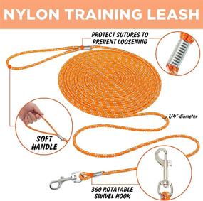 img 3 attached to Segzwlor Reflective Nylon Check Cord Leash - 30 FT / 50 FT Long Rope Lead for Small Medium Dogs, Cats - Ideal for Swimming, Walking, Camping, Yard Play - Outdoor Essential