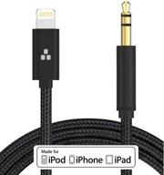 high-quality apple mfi certified aux lightning cord - iphone audio link to car jack, headphones & speakers - black logo