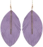 🍃 exquisite lightweight genuine leather fringe leaf earrings with elegant metal bar dangles - perfect for women and girls! logo