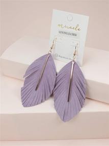 img 1 attached to 🍃 Exquisite Lightweight Genuine Leather Fringe Leaf Earrings with Elegant Metal Bar Dangles - Perfect for Women and Girls!