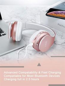 img 1 attached to 🎧 Wireless Over Ear Bluetooth Headphones, WXY Girls V5.0 with Built-in Mic, Micro TF, FM Radio, Soft Earmuffs & Lightweight - Rose Gold for iPhone/Samsung/PC/TV/Travel