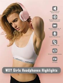 img 3 attached to 🎧 Wireless Over Ear Bluetooth Headphones, WXY Girls V5.0 with Built-in Mic, Micro TF, FM Radio, Soft Earmuffs & Lightweight - Rose Gold for iPhone/Samsung/PC/TV/Travel