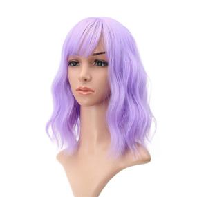 img 2 attached to FAELBATY Wavy Wig: Air Bangs, Shoulder Length, 👻 Purple - Perfect Costume Wig for Halloween and Cosplay