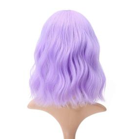 img 1 attached to FAELBATY Wavy Wig: Air Bangs, Shoulder Length, 👻 Purple - Perfect Costume Wig for Halloween and Cosplay