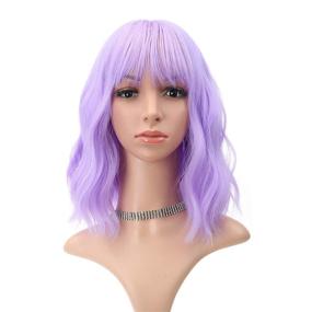 img 3 attached to FAELBATY Wavy Wig: Air Bangs, Shoulder Length, 👻 Purple - Perfect Costume Wig for Halloween and Cosplay