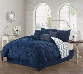 img 1 attached to 🌙 Ella Pinch Pleat Comforter Set - Avondale Manor 7-Piece Reversible King Bedding in Navy