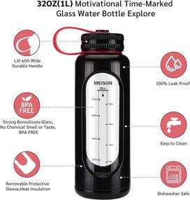 img 3 attached to 🚰 32oz Glass Water Bottle with Non-Slip Sleeve: BPA Free & Motivational Time Marker for Sports, Travel & More (Black, 32 OZ)