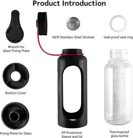 img 2 attached to 🚰 32oz Glass Water Bottle with Non-Slip Sleeve: BPA Free & Motivational Time Marker for Sports, Travel & More (Black, 32 OZ)