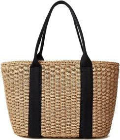 img 4 attached to Stylish Women's Handmade Woven Straw Tote Bag 👜 for Summer Beach Outings - Spacious Large Shoulder Crossbody Handbag