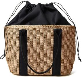 img 1 attached to Stylish Women's Handmade Woven Straw Tote Bag 👜 for Summer Beach Outings - Spacious Large Shoulder Crossbody Handbag