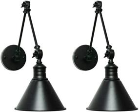 img 4 attached to 🕯️ Frosted Black Modern Industrial Up Down Swing Arm Wall Lights - Vintage Wall Mount Sconces - Hardwired 2-Pack