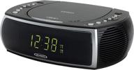 📻 jensen modern home cd tabletop stereo clock: am/fm radio, dual alarm, usb charging, headphone jack, and green led display logo