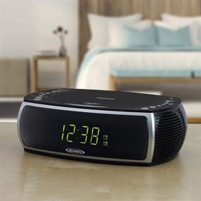 img 1 attached to 📻 Jensen Modern Home CD Tabletop Stereo Clock: AM/FM Radio, Dual Alarm, USB Charging, Headphone Jack, and Green LED Display