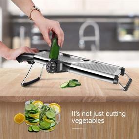 img 1 attached to 🔪 Stainless Steel Mandoline Food Slicer: Adjustable Thickness for Cheese, Fruits, and Vegetables - Complete Kitchen Set with Extra Brush and Blade Guard