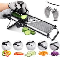 🔪 stainless steel mandoline food slicer: adjustable thickness for cheese, fruits, and vegetables - complete kitchen set with extra brush and blade guard logo