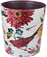 🗑️ hmane 10l/2.64 gallon pu leather trash can: waterproof decorative paper basket in natural scenery theme - red bird [improved seo] logo