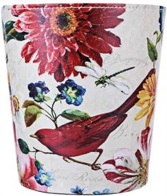 img 2 attached to 🗑️ HMANE 10L/2.64 Gallon PU Leather Trash Can: Waterproof Decorative Paper Basket in Natural Scenery Theme - Red Bird [Improved SEO]