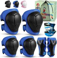 🏻 kids 6 in 1 protective gear set: knee pads, elbow pads & wrist guards for 3-8 year olds - blue with black логотип