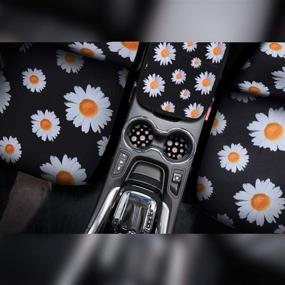 img 2 attached to 🌼 Complete Set of 8 Daisy Accessories for Car Decoration: Front Seat Covers, Steering Wheel Covers, Seat Belt Shoulder Pads Covers, Center Console Armrest Pad, and Car Cup Holder Coaster - Suitable for Most Cars