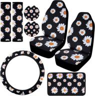 🌼 complete set of 8 daisy accessories for car decoration: front seat covers, steering wheel covers, seat belt shoulder pads covers, center console armrest pad, and car cup holder coaster - suitable for most cars logo