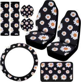 img 4 attached to 🌼 Complete Set of 8 Daisy Accessories for Car Decoration: Front Seat Covers, Steering Wheel Covers, Seat Belt Shoulder Pads Covers, Center Console Armrest Pad, and Car Cup Holder Coaster - Suitable for Most Cars