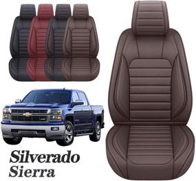 img 4 attached to Чехлы для сидений YIERTAI Chevy Silverado GMC Sierra подходят для грузовиков 1500/2500/3500 2007-2022 годов выпуска. Подходят только для передних сидений, водонепроницаемая кожа, защитные накладки для сидений среднего и заднего ряда (2 шт передние, только коричневый).