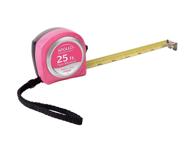 📏 pink 25ft tape measure with retractable blade, lock button, belt clip ribbon - apollo tools dt5002p logo