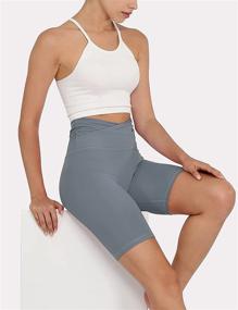 img 1 attached to 🩲 ODODOS High Rise Cross Waist Women's Yoga Shorts with Inner Pocket | Sports Workout Running & Biker Shorts: 5"/8"/2.5" Inseam