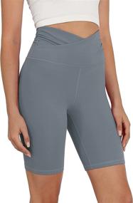img 4 attached to 🩲 ODODOS High Rise Cross Waist Women's Yoga Shorts with Inner Pocket | Sports Workout Running & Biker Shorts: 5"/8"/2.5" Inseam