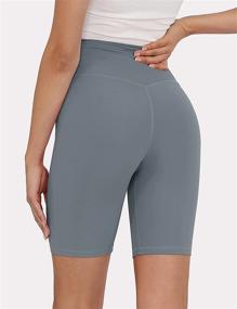 img 2 attached to 🩲 ODODOS High Rise Cross Waist Women's Yoga Shorts with Inner Pocket | Sports Workout Running & Biker Shorts: 5"/8"/2.5" Inseam