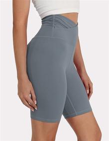 img 3 attached to 🩲 ODODOS High Rise Cross Waist Women's Yoga Shorts with Inner Pocket | Sports Workout Running & Biker Shorts: 5"/8"/2.5" Inseam
