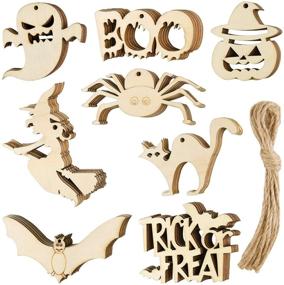 img 4 attached to 🎃 Halloween Wooden Slices: Unique Hanging Crafts & Gift Tags for Spooky Decor, DIY Halloween Ornaments & Supplies