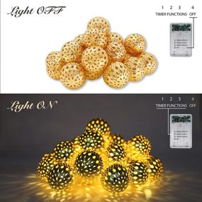 img 3 attached to 🌟 SerieCozy Moroccan Orb LED Globe String Lights with 20 Large Golden Metal Balls, Battery Operated with Timer Function, in Warm White for Decorative Purposes