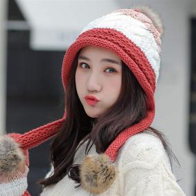 img 3 attached to 🧣 Warm and Stylish HUAMULAN Women's Fleece Lined Winter Beanie Hat with Ear Flaps, Perfect for Skiing, Cosy Dual Layered Design with Pompoms