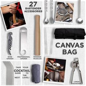 img 3 attached to 🍸 27-Piece Professional Bartender Kit and Cocktail Shaker Set - Premium Bar Accessories for Mixology - Includes Wooden Muddler, Jigger, Strainers, Martini Tool, and Canvas Carrying Bag