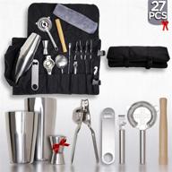 🍸 27-piece professional bartender kit and cocktail shaker set - premium bar accessories for mixology - includes wooden muddler, jigger, strainers, martini tool, and canvas carrying bag logo