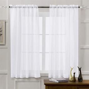 img 4 attached to 🏡 MYSTIC-HOME Sheer Curtains: White 63 Inch Length, Rod Pocket Voile Drapes for Living Room and Bedroom