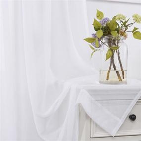 img 3 attached to 🏡 MYSTIC-HOME Sheer Curtains: White 63 Inch Length, Rod Pocket Voile Drapes for Living Room and Bedroom