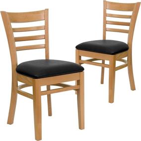 img 4 attached to 🪑 2 Pack HERCULES Series Ladder Back Natural Wood Restaurant Chairs with Black Vinyl Seats by Flash Furniture
