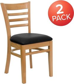img 3 attached to 🪑 2 Pack HERCULES Series Ladder Back Natural Wood Restaurant Chairs with Black Vinyl Seats by Flash Furniture