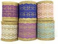 🎀 6-pack of wrapables hessian burlap with lace ribbon, 2.5 inch width x 2 yards length, in pink, lavender, purple, sky blue, blue, and white logo