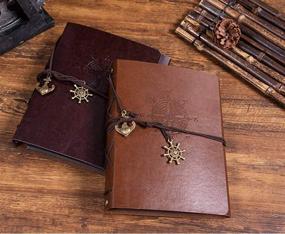 img 3 attached to 📷 Vintage Leather Scrapbook Album, Memory Photo Album with 60 Pages for Travel, Graduation, Family, Anniversary, Birthday Gift - Navigation Compass Brown