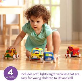 img 3 attached to 🚗 Melissa and Doug K's Kids Pull-Back Vehicle Set - Soft Baby Toy Set Featuring 4 Cars and Trucks with Carrying Case