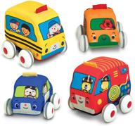 🚗 набор транспортных средств k's kids pull-back от melissa and doug - набор мягких игрушек для малышей с 4 машинками и грузовиками в чехле для переноски. логотип