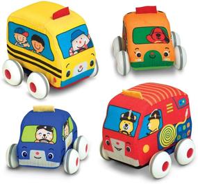 img 4 attached to 🚗 Melissa and Doug K's Kids Pull-Back Vehicle Set - Soft Baby Toy Set Featuring 4 Cars and Trucks with Carrying Case