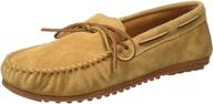 ultimate comfort and style: minnetonka men's sole moccasin taupe logo