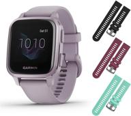 garmin venu sq gps фитнес-умные часы и комплект с 3 ремешками от wearable4u (черный/ягодный/морской логотип