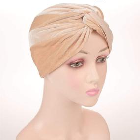 img 1 attached to Stretch Velvet Twist Pleated Hair Wrap Turban Hat for Women with Cancer Chemo Beanie Cap Headwear by Fxhixiy