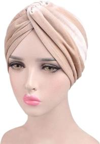 img 3 attached to Stretch Velvet Twist Pleated Hair Wrap Turban Hat for Women with Cancer Chemo Beanie Cap Headwear by Fxhixiy