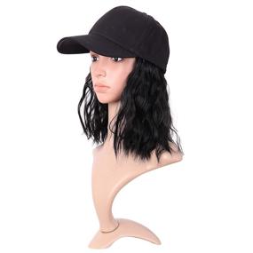 img 2 attached to 🧢 Парик MapofBeauty Jet Black Short Curly BOB из синтетических волос 13 дюймов/33 см - регулируемая бейсбольная кепка-парик для ежедневного использования